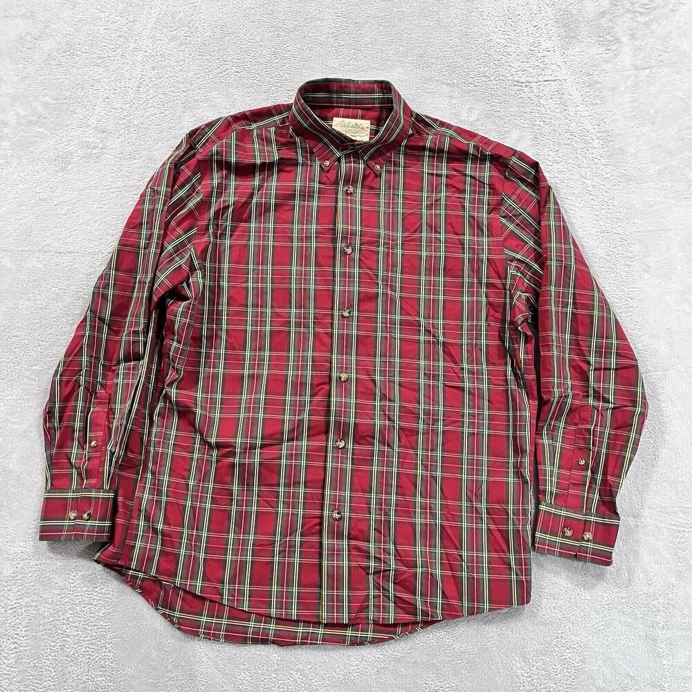Cabela's Shirt Men's L Outfitter Series Button Up Plaid Red Green Preppy Holiday